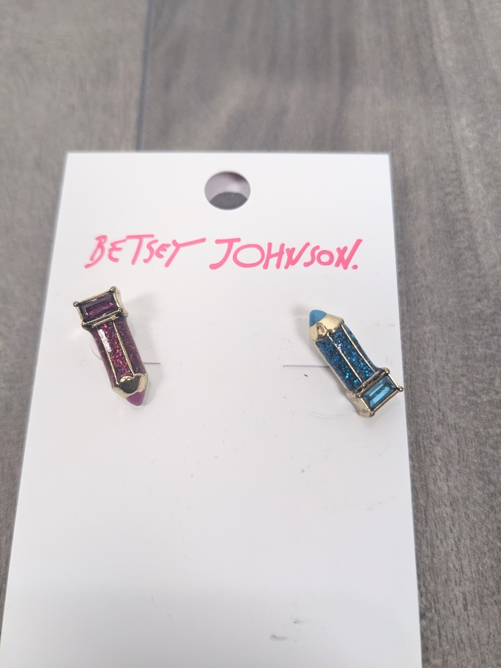 Betsey Johnson Pink and Blue Pencil Stud Earrings